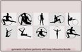 Set of rhythmic gymnastics silhouettes,gymnastics rhythmic performs with hoop silhouette sport vector illustration Royalty Free Stock Photo