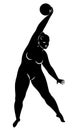 Gymnastics Silhouette of a girl with a ball. The woman is overweight, a large body. The girl is a full figure. Vector illustration