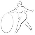 Gymnastics Silhouette of a girl with a hoop. The woman is overweight, a large body. The girl is a full figure. Vector illustration