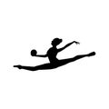 Gymnastics woman silhouette in a ball jump silhouette. Gymnastics woman silhouette with a ball simple isolated icon