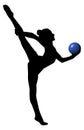 Gymnastics woman silhouette with blue ball. Split. PNG available Royalty Free Stock Photo