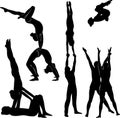 Gymnasts acrobats vector black silhouette