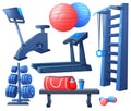 Gym interior object. Sport equipment for fitness - exercise bike and treadmill for running.