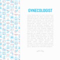 Gynecologist concept with thin line icons: uterus, ovaries, gynecological chair, pregnancy, ultrasound, sanitary napkin, test, em