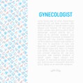 Gynecologist concept with thin line icons: uterus, ovaries, gynecological chair, pregnancy, ultrasound, sanitary napkin, test, em