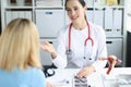 Gynecologist doctor consults woman in clinic closeup Royalty Free Stock Photo