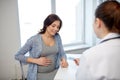 Gynecologist doctor and pregnant woman at hospital Royalty Free Stock Photo