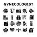 gynecologist doctor woman patient icons set vector