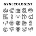 gynecologist doctor woman patient icons set vector