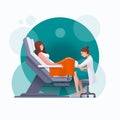 Young pregnant woman or woman is lying in gynecological examination chair during gynecological exam Royalty Free Stock Photo