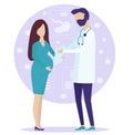 The gynecologist explains to the pregnant woman the treatment plan, the results of tests, and tells about her condition. White