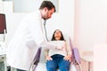 Gynecologist listening to the heartbeat of a baby Royalty Free Stock Photo