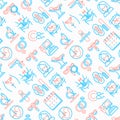 Gynecologist seamless pattern with thin line icons: uterus, ovaries, gynecological chair, pregnancy, ultrasound, sanitary