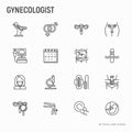 Gynecologist thin line icons set: uterus, ovaries, gynecological