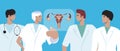 Gynecologists and uterus, flat vector stock illustration with doctors and human organ and disease infertility, fibroids,