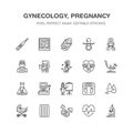 Gynecology, obstetrics vector flat line icons. Pregnancy medical elements - baby ultrasound, in vitro fertilization Royalty Free Stock Photo