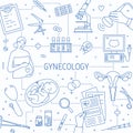 Gynecology vector lineart banner template. Prenatal foetus diagnostics. Pregnant woman health monitoring, vitamins