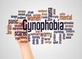 Gynophobia fear of women word cloud and hand with marker concept
