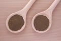 Gynostemma (jiaogulan) powder in wooden spoon Royalty Free Stock Photo