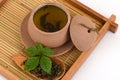 Gynostemma pentaphyllum or Jiaogulan, fresh and dried green leaves and tea have medicinal properties. Royalty Free Stock Photo