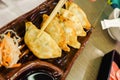 Gyoza asian vegeterian potstickers with soy sauce