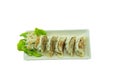 Gyoza Chinese Dumplings Isolated, Fried Vegetable Jiaozi, Chicken Momo Set, on White Background