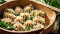 Gyoza dumplings steamed organic delicious dinner fresh bamboo steamer, bamboo traditional dough meat cuisine