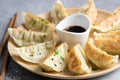 Gyoza or jiaozi fried stuffed dumplings