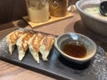 Gyoza served with ramen in Japanese Restaurant