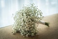 Gypsophila Bouquets,white greenery floral on sofa in wedding ceremony.