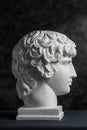 Gypsum copy of ancient statue Antinous head on dark textured background. Plaster sculpture man face. Royalty Free Stock Photo