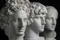 Gypsum copy of ancient statue Apollo, Antinous and Venus head on dark textured background. Plaster sculpture face. Royalty Free Stock Photo