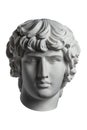 Gypsum copy of famous ancient statue Antinous head isolated on a white background. Plaster antique sculpture young man Royalty Free Stock Photo