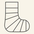 Gypsum foot thin line icon. Human plaster leg outline style pictogram on white background. Broken foot for mobile