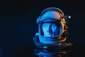 Gypsum head inside military aviation helmet on a black background