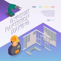 Building services. Isometric concept. Worker, equipment.