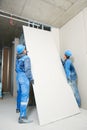 Gypsum plaster board walling installation Royalty Free Stock Photo