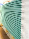 Gypsum plasterboard in the pack. Royalty Free Stock Photo
