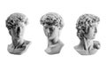 Gypsum statue of David& x27;s head. Michelangelo& x27;s David statue plaster copy isolated on white background. Ancient greek