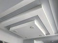 Gypsum suspended false ceiling design view of decorative way for an entrance of an high rise building interior