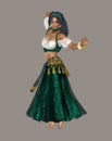 Elegant Dancer Woman in Green Traditional Fantasy Outfit Royalty Free Stock Photo
