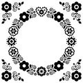 Polish folk art vector round black and white mandala design with flowers and heart inspired by traditional highlanders embroidery