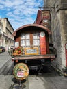 A gypsy caravan truck in the front of the Studio Realm gallery in the Victorian precinct in Oamaru, New Zealand