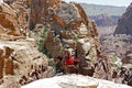 Gypsy Donkey Rider on a Cliff Edge in Petra, Jordan Royalty Free Stock Photo