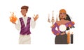 Gypsy fortune teller and man fire caster vector illustration