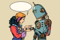 Gypsy fortune teller and robot. Palmistry