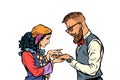 Gypsy palmist and hipster. Isolate on white background