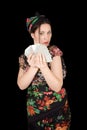 Gypsy woman with fan of cards Royalty Free Stock Photo