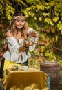 Young gypsy woman fortune teller concept with crystal ball