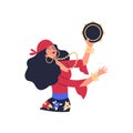 Gypsy woman playing tambourine and dancing, flat vector illustration isolated on white background. Royalty Free Stock Photo